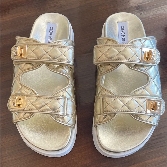 Steve Madden Shoes - Steve Madden Schmona Gold Quilted Double Strap Sandals